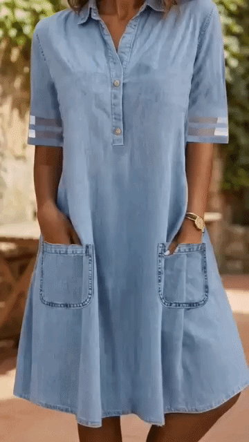 Brittany™ | Buikcamouflerende blousejurk in denimlook