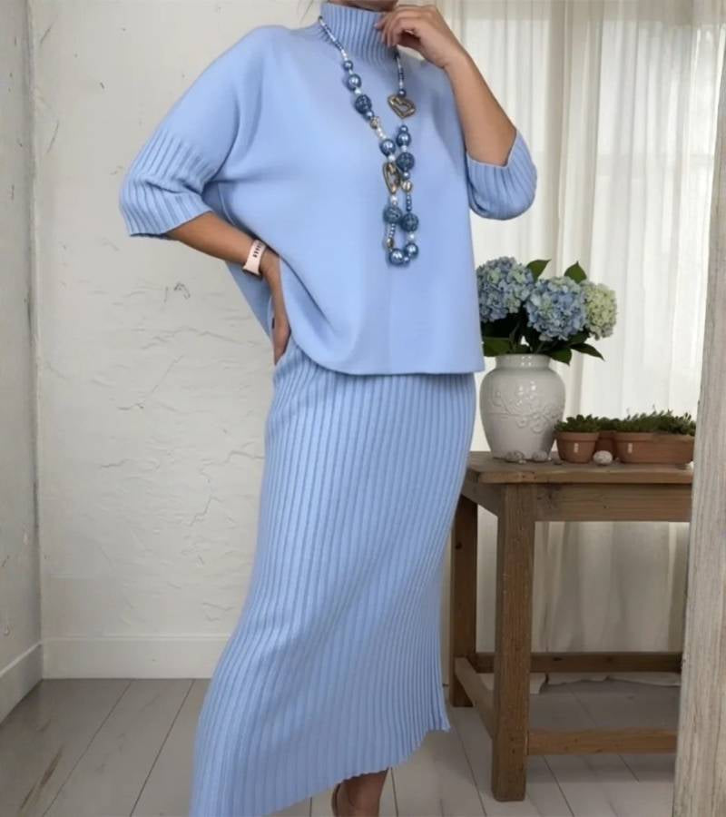 Debora | Gebreide set met geribde midi-rok