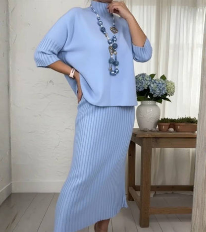 Debora | Gebreide set met geribde midi-rok