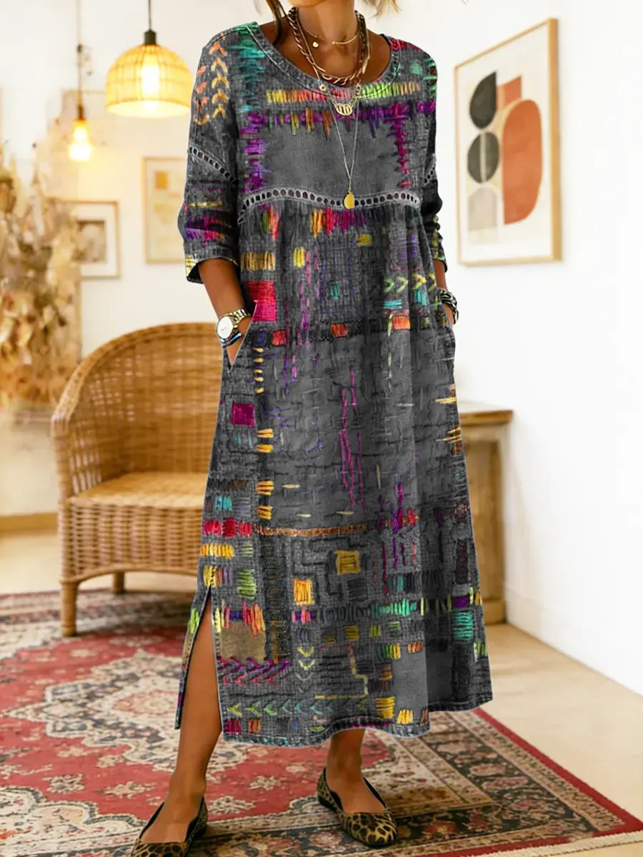 Manuela | Denimjurk met etnisch patchwork