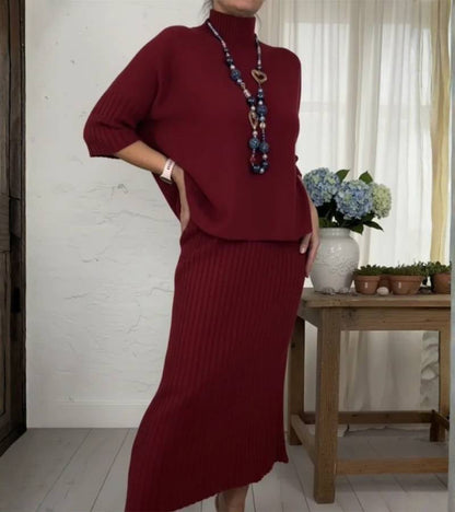 Debora | Gebreide set met geribde midi-rok