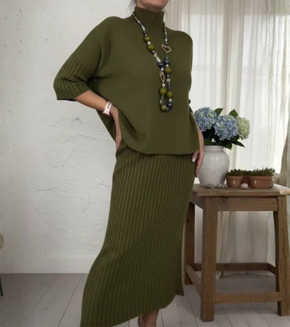 Debora | Gebreide set met geribde midi-rok
