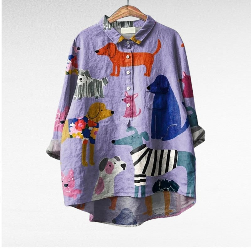 Lotte | Exclusieve damesblouse met hondenprint