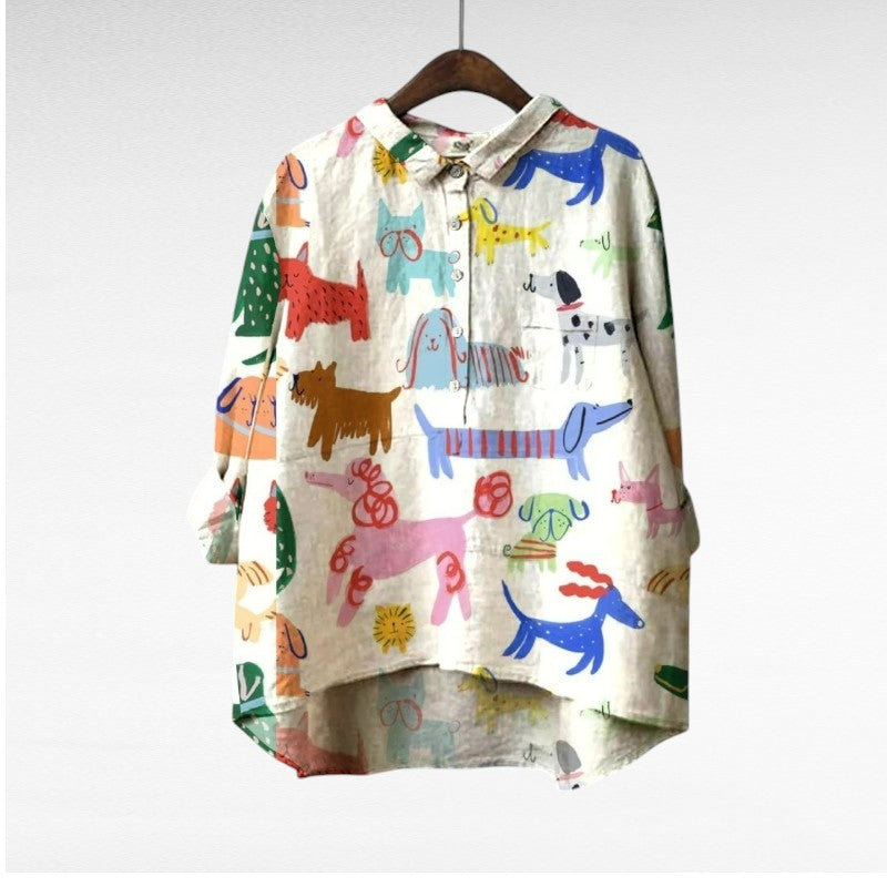 Lotte | Exclusieve damesblouse met hondenprint