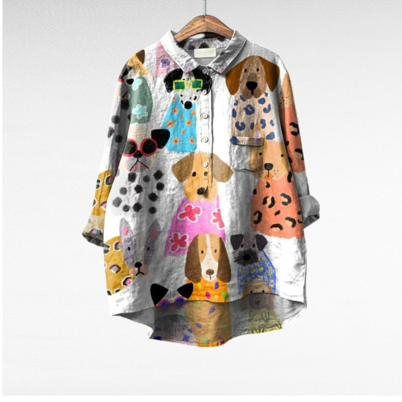 Lotte | Exclusieve damesblouse met hondenprint