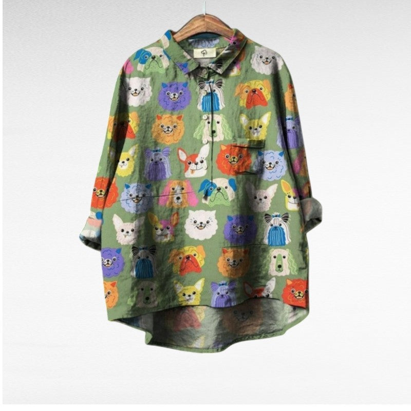 Lotte | Exclusieve damesblouse met hondenprint