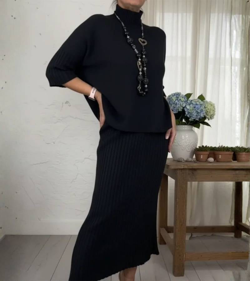 Debora | Gebreide set met geribde midi-rok