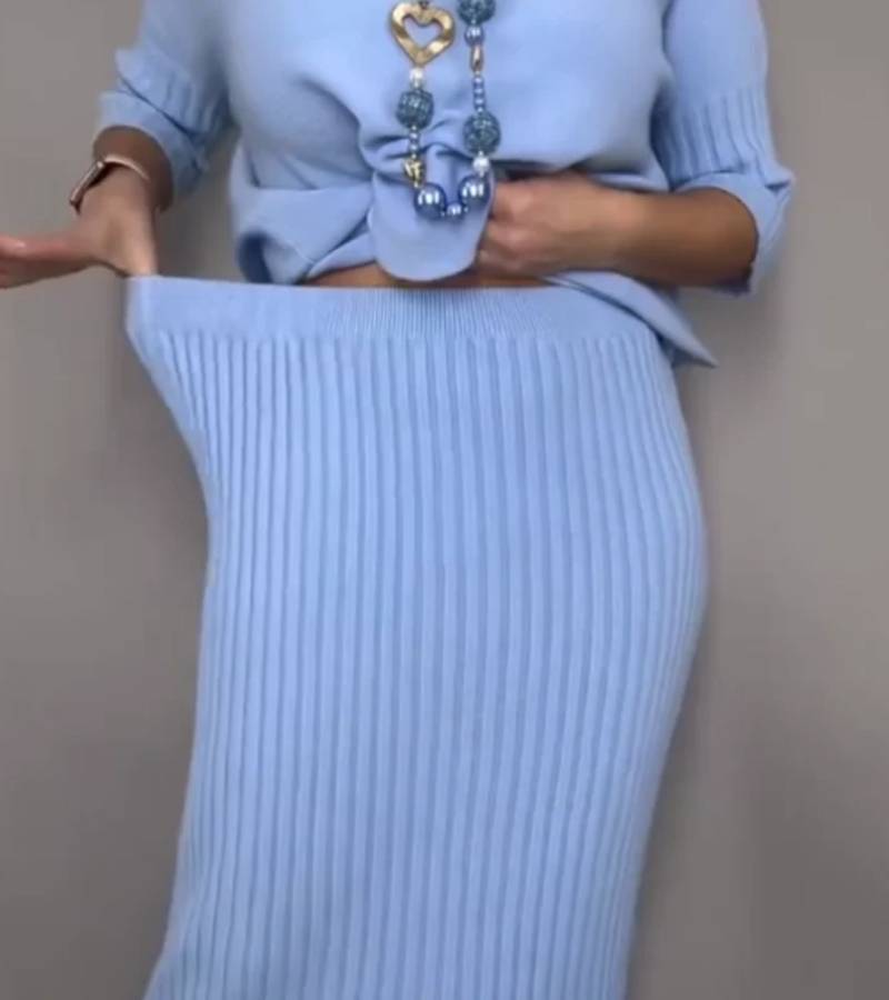 Debora | Gebreide set met geribde midi-rok