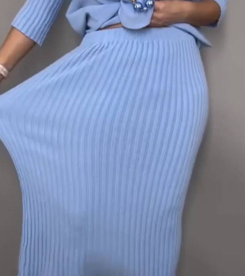 Debora | Gebreide set met geribde midi-rok