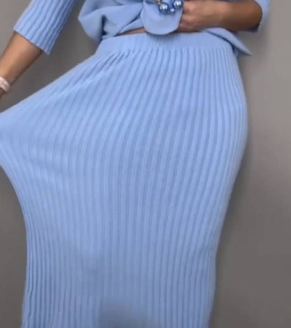 Debora | Gebreide set met geribde midi-rok
