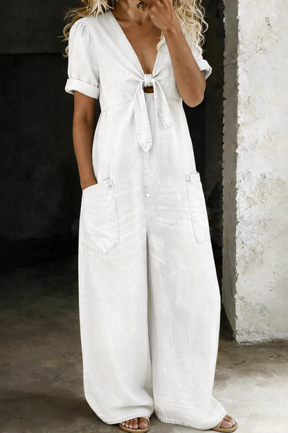 Maya | Jumpsuit met V-hals en korte mouwen
