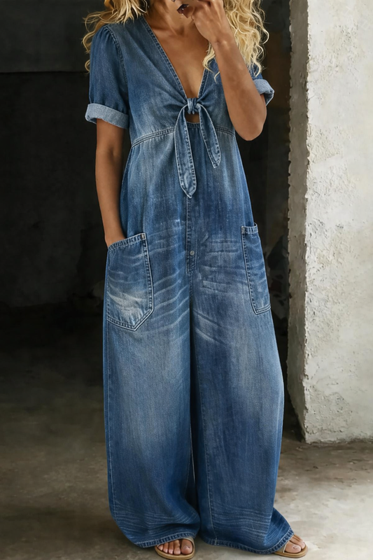 Maya | Jumpsuit met V-hals en korte mouwen