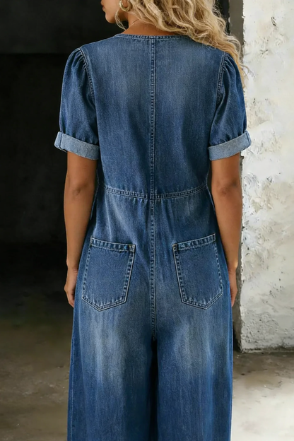 Maya | Jumpsuit met V-hals en korte mouwen