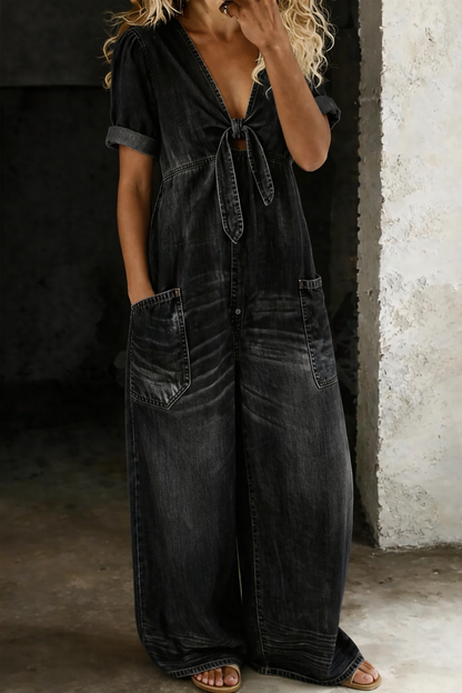 Maya | Jumpsuit met V-hals en korte mouwen