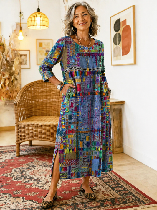 Manuela | Denimjurk met etnisch patchwork