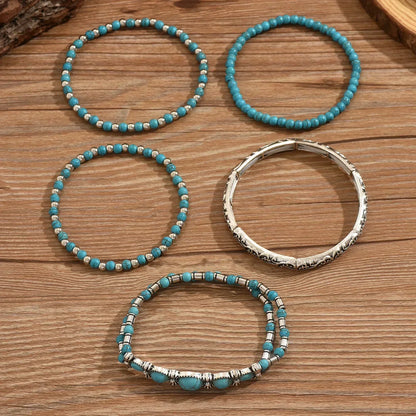 Boho armbandenset met turquoise kralen