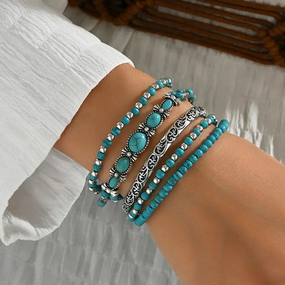 Boho armbandenset met turquoise kralen