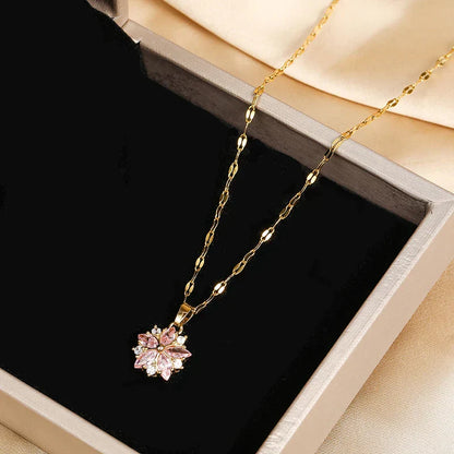 Sakura roze romantische ketting in roestvrij staal