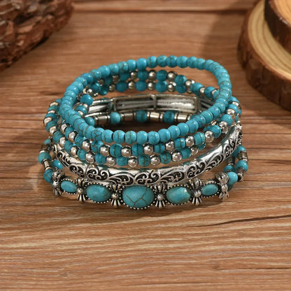 Boho armbandenset met turquoise kralen