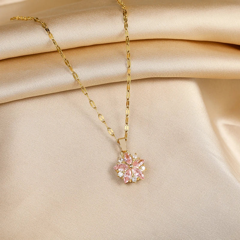 Sakura roze romantische ketting in roestvrij staal