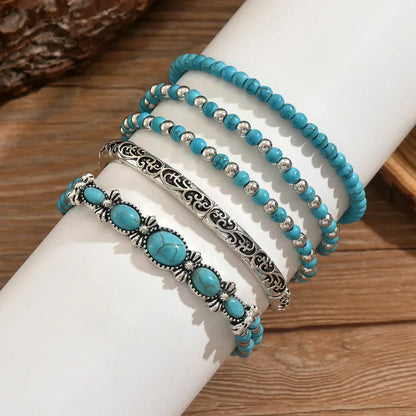 Boho armbandenset met turquoise kralen