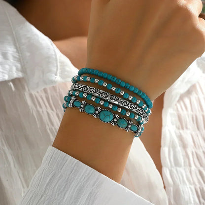 Boho armbandenset met turquoise kralen