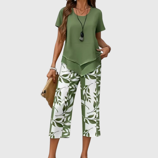 Avy™ | Casual tweedelige set met bladprint