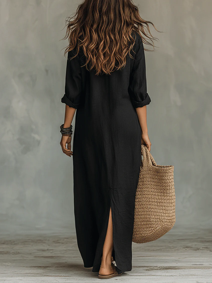 Soline™ | Zwarte maxi-jurk met knopen