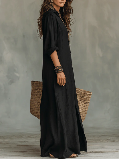 Soline™ | Zwarte maxi-jurk met knopen