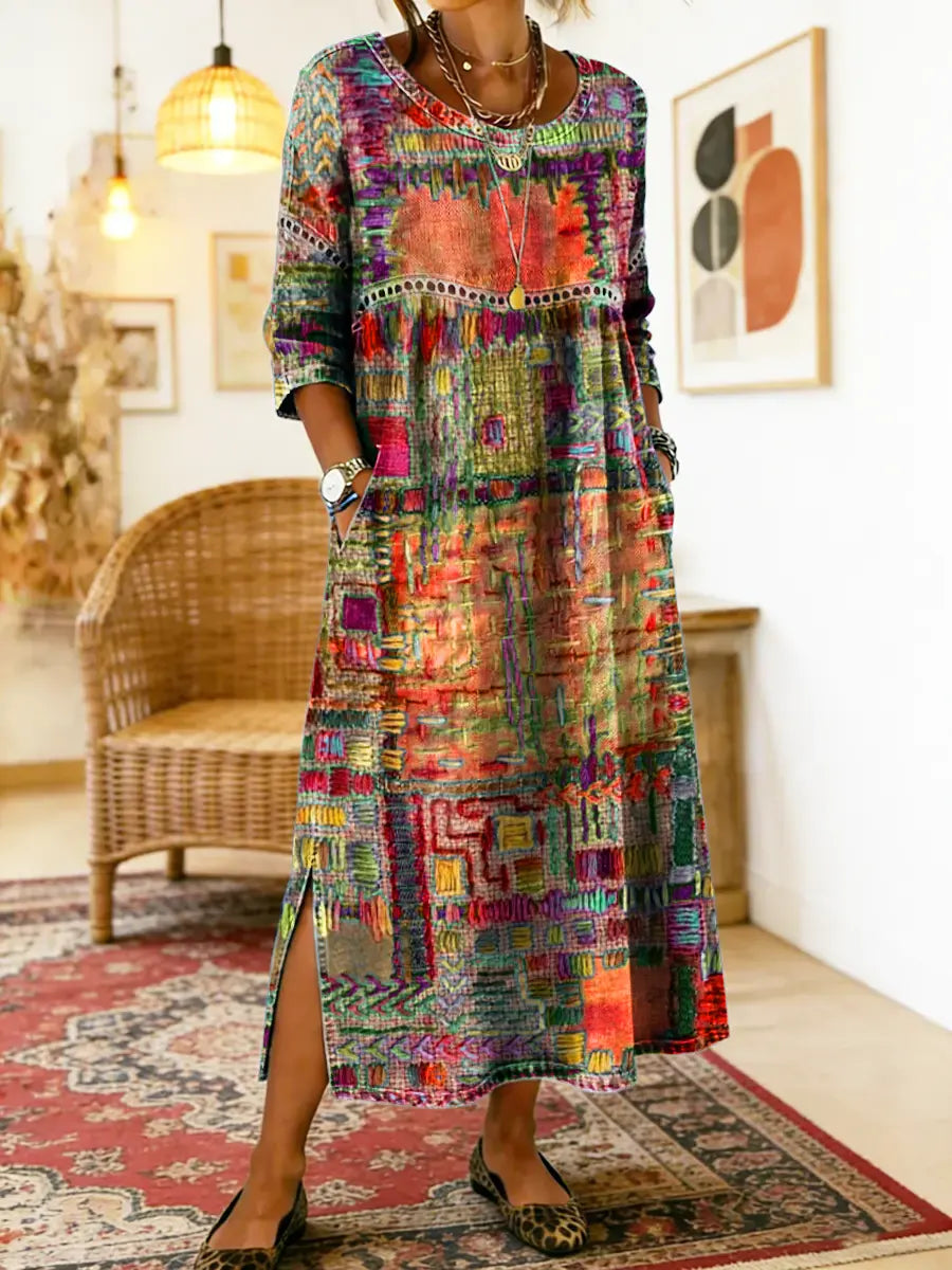 Manuela | Denimjurk met etnisch patchwork