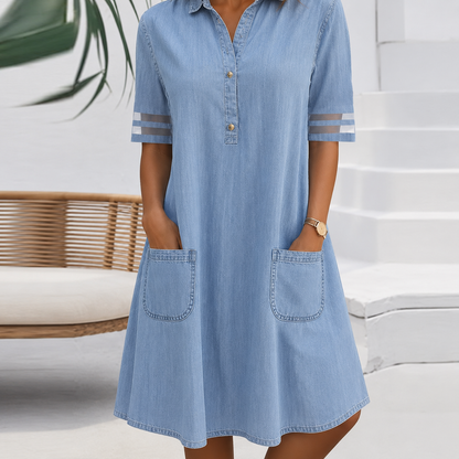 Brittany™ | Buikcamouflerende blousejurk in denimlook