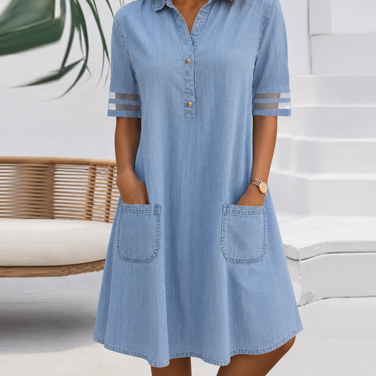 Brittany™ | Buikcamouflerende blousejurk in denimlook
