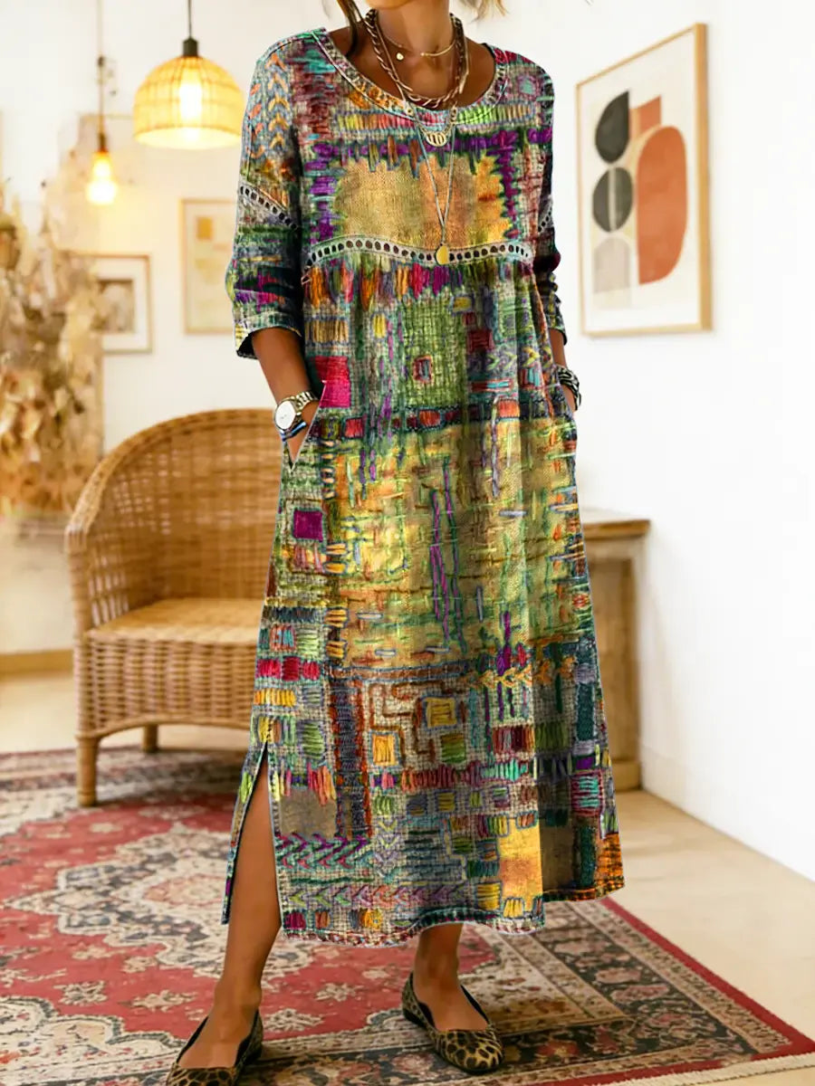 Manuela | Denimjurk met etnisch patchwork