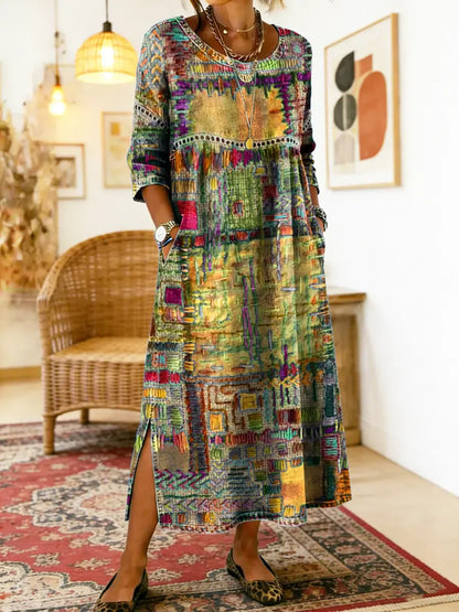 Manuela | Denimjurk met etnisch patchwork