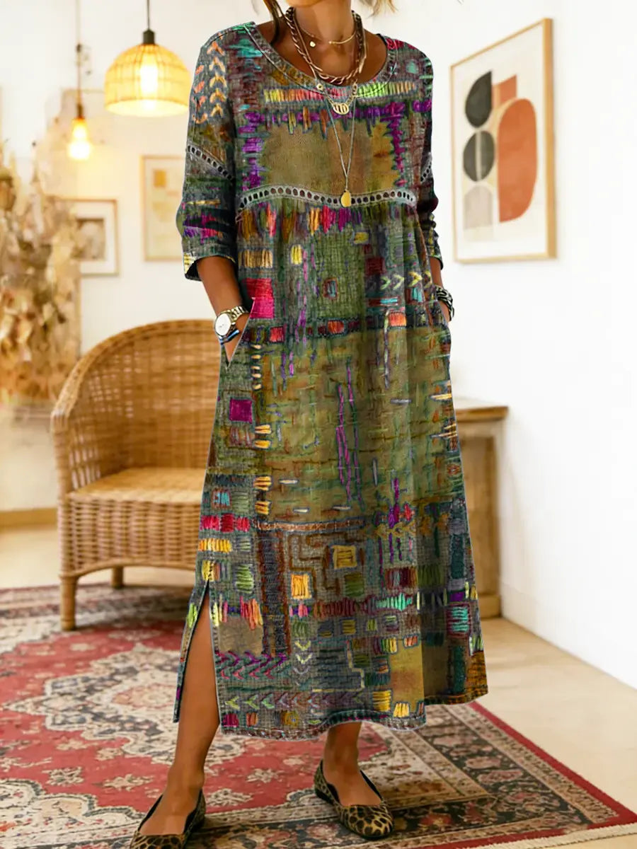Manuela | Denimjurk met etnisch patchwork