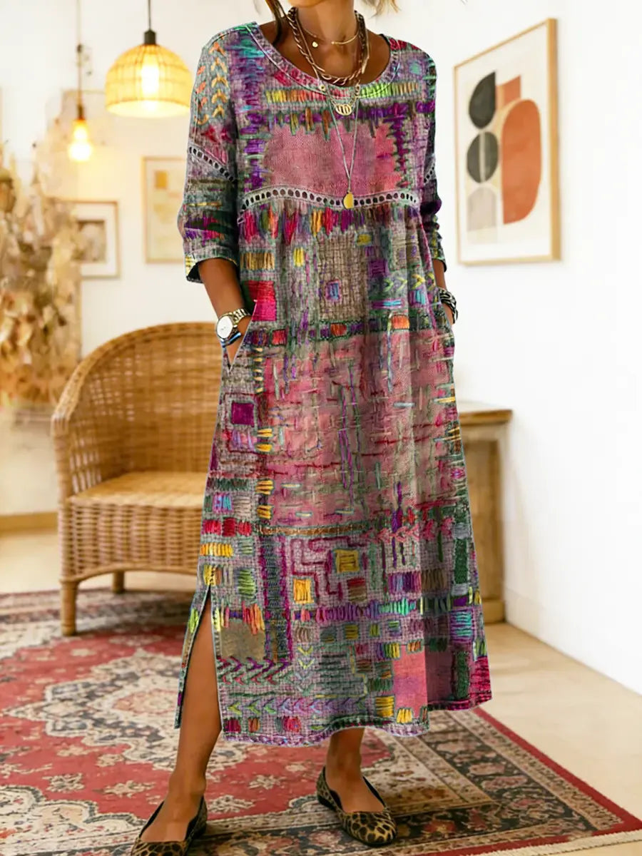Manuela | Denimjurk met etnisch patchwork