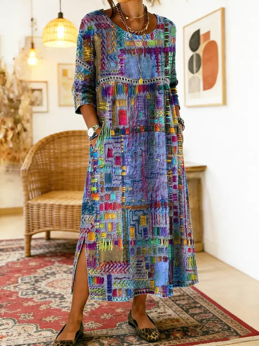 Manuela | Denimjurk met etnisch patchwork