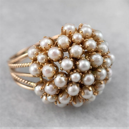 Elegante ingelegde gouden ring met parel