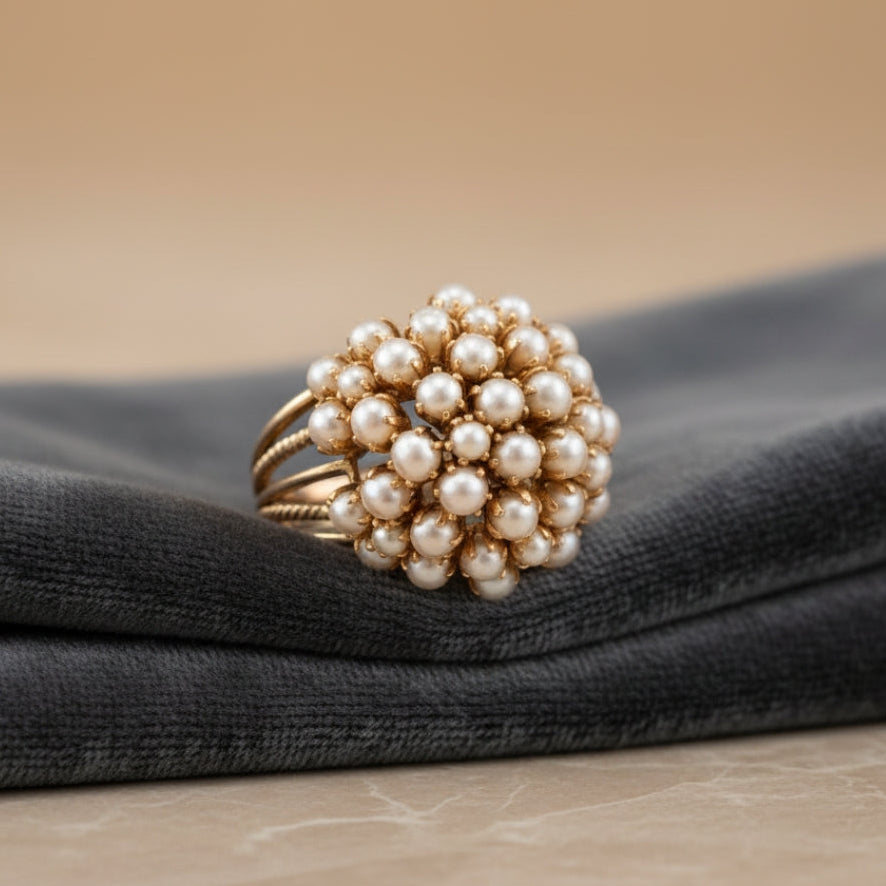 Elegante ingelegde gouden ring met parel
