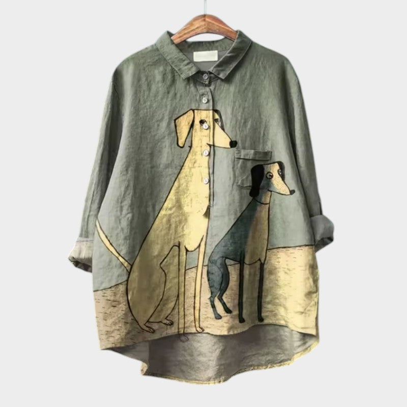 Lotte | Exclusieve damesblouse met hondenprint