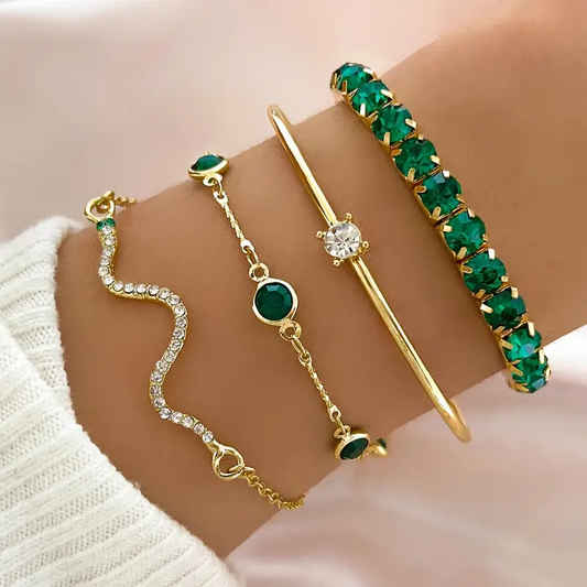 Vintage armbandenset met groene zirkonia