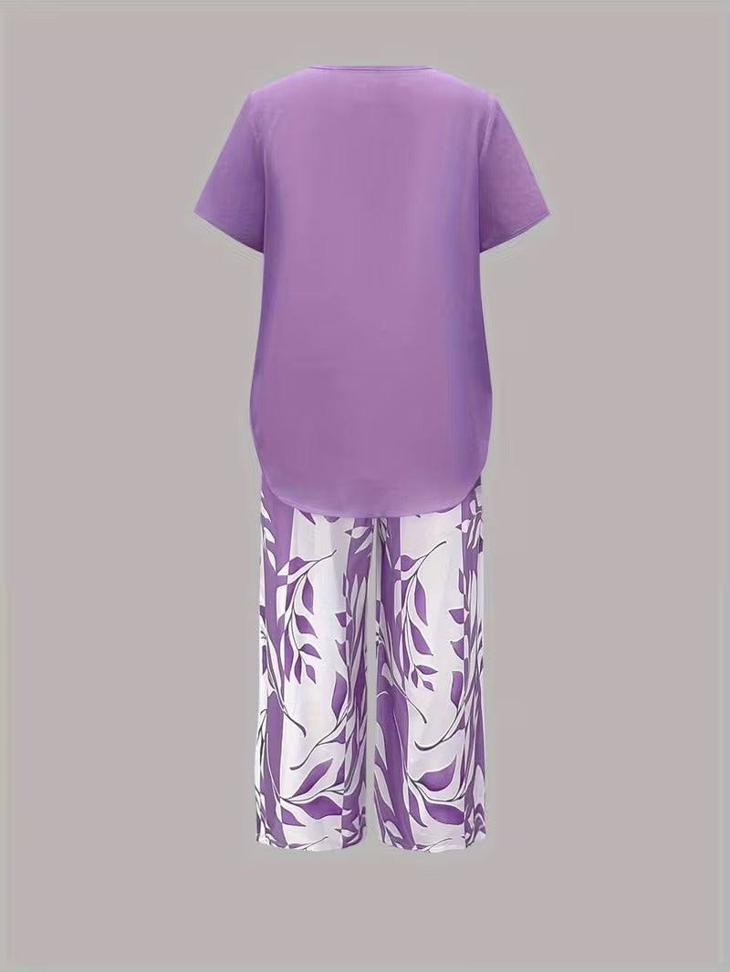 Avy™ | Casual tweedelige set met bladprint
