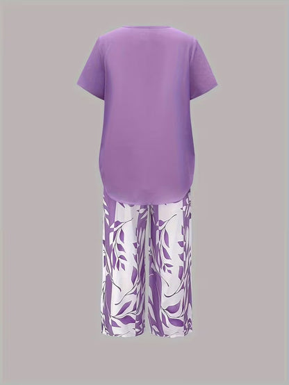 Avy™ | Casual tweedelige set met bladprint