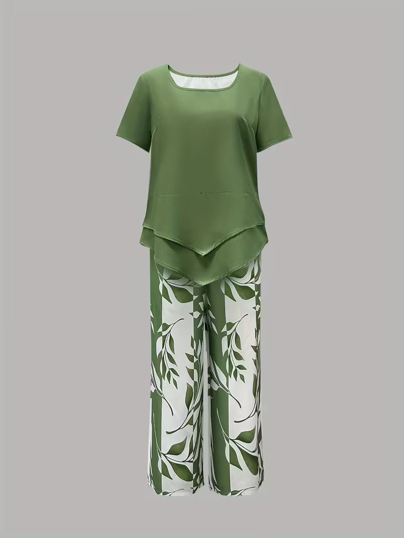 Avy™ | Casual tweedelige set met bladprint