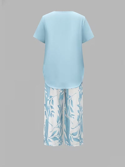Avy™ | Casual tweedelige set met bladprint