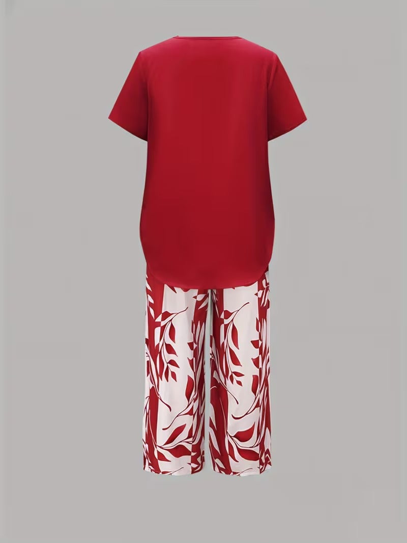 Avy™ | Casual tweedelige set met bladprint