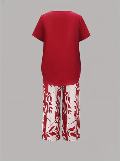Avy™ | Casual tweedelige set met bladprint