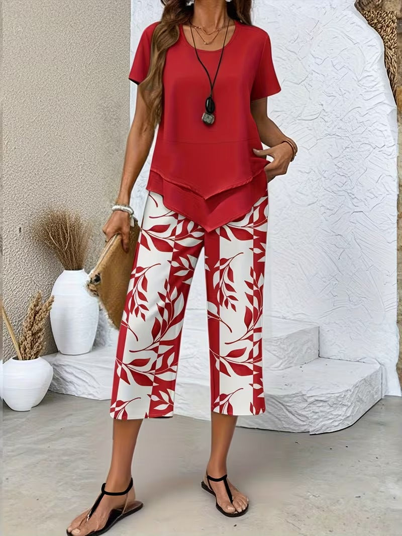 Avy™ | Casual tweedelige set met bladprint