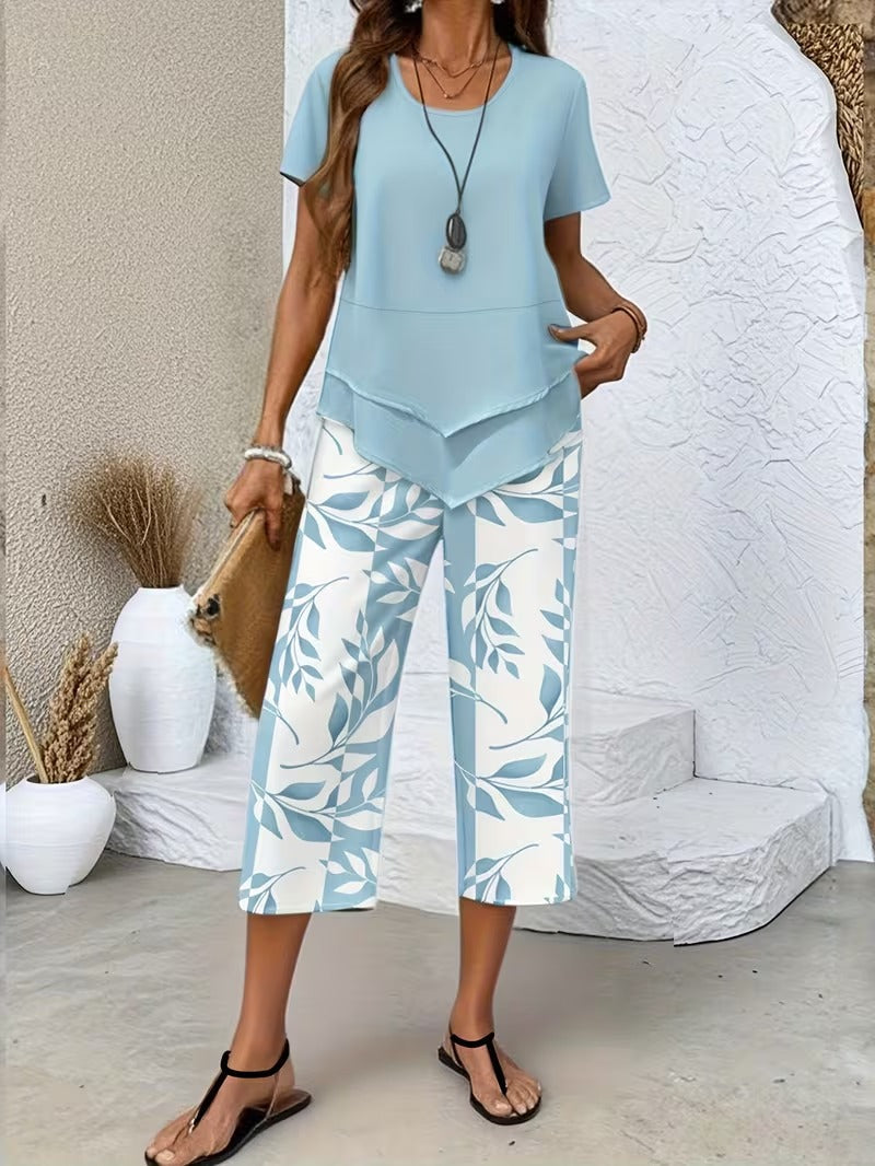 Avy™ | Casual tweedelige set met bladprint