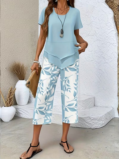Avy™ | Casual tweedelige set met bladprint